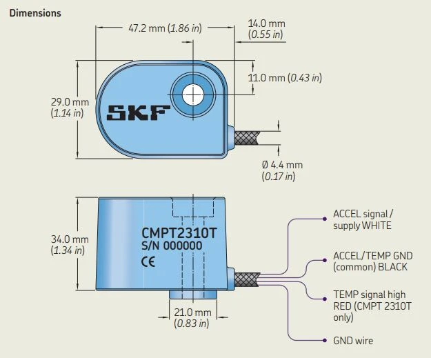 CMPT 2323T, SKF, Sensor For Heavy-duty Environments, Side Exit, Acceleration And Temperature, 230mV/g, Temp, 5m Cable Integral Braided Cable 4 CMPT 2323T, SKF, Sensor For Heavy-duty Environments, Side Exit, Acceleration And Temperature, 230mV/g, Temp, 5m Cable Integral Braided Cable - Image 2