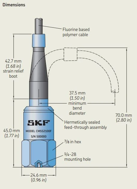 CMSS 2100, SKF, Industrial Accelerometer, Straight Exit With MIL-C-5015 Two Pin Connector. 3 CMSS 2100, SKF, Industrial Accelerometer, Straight Exit With MIL-C-5015 Two Pin Connector.