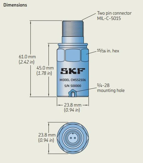 CMSS 2106, SKF, High Temperature Accelerometer, Straight Exit (XDCR, ACCL, INDL STD, HI TEMP) 4 CMSS 2106, SKF, High Temperature Accelerometer, Straight Exit (XDCR, ACCL, INDL STD, HI TEMP) - Image 2