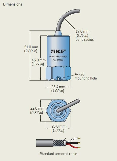 CMSS 2110-3, SKF, Accelerometer With Integral, Braided Cable, Straight Exit (XDCR, ACCL, 30MV/G, 16'INTCBL, ARM) 4 CMSS 2110-3, SKF, Accelerometer With Integral, Braided Cable, Straight Exit (XDCR, ACCL, 30MV/G, 16'INTCBL, ARM) - Image 2