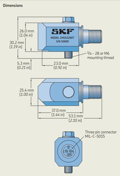CMSS 2200T, SKF, Industrial Sensor, Side Exit, (XDCR, ACCL, TEMP, SIDE EXIT) 4 CMSS 2200T, SKF, Industrial Sensor, Side Exit, (XDCR, ACCL, TEMP, SIDE EXIT) - Image 2